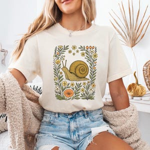 Cute Flower Snail Shirt, Snail T-shirt, Snail Lover Tee, Floral Snail Gift, Wildflower Snail Graphic Tee image 1