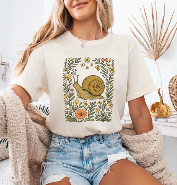 Cute Flower Snail Shirt, Snail T-shirt, Snail Lover Tee, Floral Snail Gift, Wildflower Snail Graphic Tee