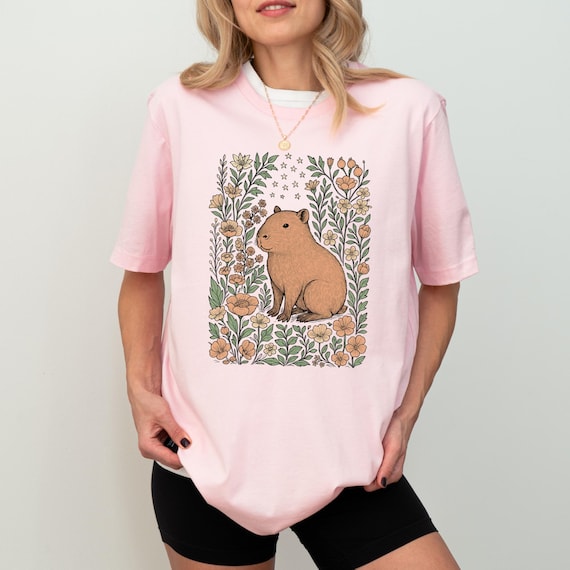 Cute Flower Capybara Shirt, Capybara T-shirt, Capybara Lover Tee, Kawaii Capybara Gift, Capybara Graphic Tee