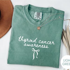 Thyroid Cancer Awareness Shirt, Coquette Cancer, Warrior Tee, Comfort Colors Vintage Style Graphic Tee image 4