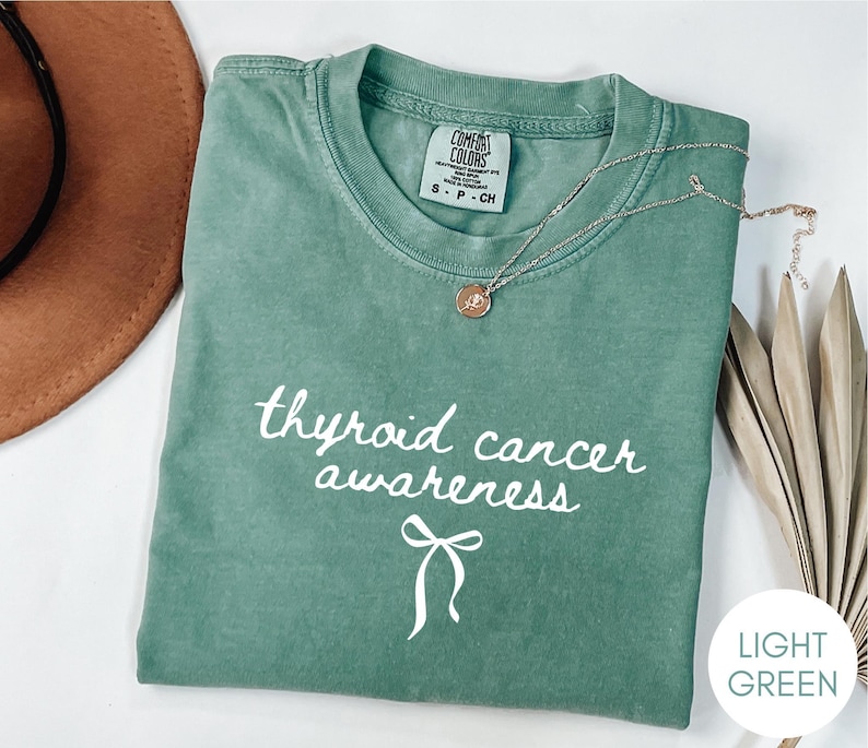 Thyroid Cancer Awareness Shirt, Coquette Cancer, Warrior Tee, Comfort Colors Vintage Style Graphic Tee image 4