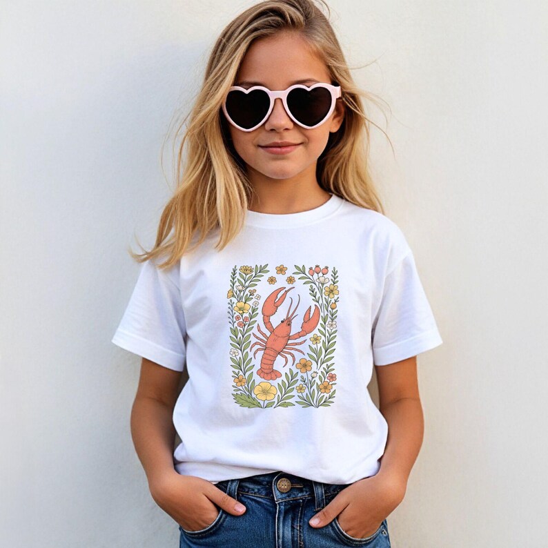 Cute Flower Lobster Shirt, Lobster T-shirt, Lobster Lover Tee, Floral Lobster Gift, Ocean Creature Graphic Tee image 4