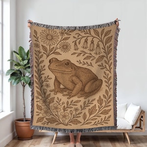 Frog Woven Blanket - Toad woven tapestry - Frog throw Wall Decor Aesthetic, Frog Lover Gift