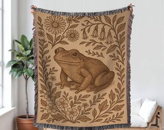 Frog Woven Blanket - Toad woven tapestry - Frog throw Wall Decor Aesthetic, Frog Lover Gift