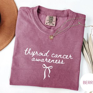 Thyroid Cancer Awareness Shirt, Coquette Cancer, Warrior Tee, Comfort Colors Vintage Style Graphic Tee image 8