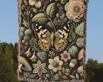 Butterfly Woven Blanket, Butterfly Boho woven tapestry, Butterfly Throw Wall Decor Aesthetic Cottagecore, Insect Blanket for movie night