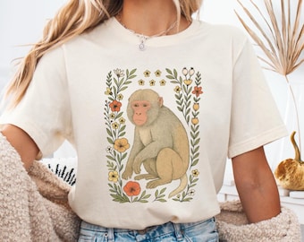 Cute Flower Japanese Macaque Shirt, Japanese Macaque T-shirt, Japanese Macaque Lover Graphic Tee, Wildflower Monkey Gift