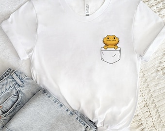 Bearded Dragon Pocket Shirt, Reptile Owner Gift, Nature Lover Tee, Kawaii Lizard Tshirt, Bearded Dragon Mom Gift