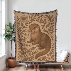Otter Woven Blanket - Otter woven tapestry - Otter Gifts - Otter throw Wall Decor Aesthetic