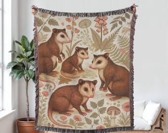 Opossum Woven Blanket - Opossum woven tapestry, Opossum Tapestry, Possum Gifts, Opossum Lover, Cottage core Blanket, Feral blanket