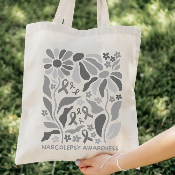 Narcolepsy Awareness Floral Tote Bag, Rare Disease Awareness Gifts, Reusable Market Bag