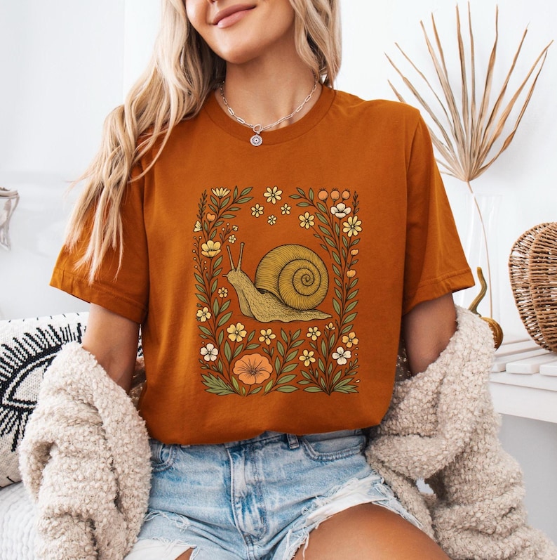 Cute Flower Snail Shirt, Snail T-shirt, Snail Lover Tee, Floral Snail Gift, Wildflower Snail Graphic Tee image 3