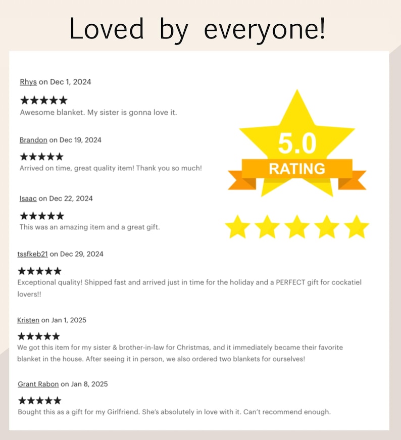 a white paper with five stars on it and the words loved by everyone
