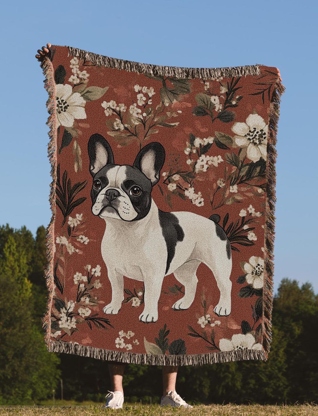 French Bulldog Woven Blanket, Boston Terrier Tapestry, French