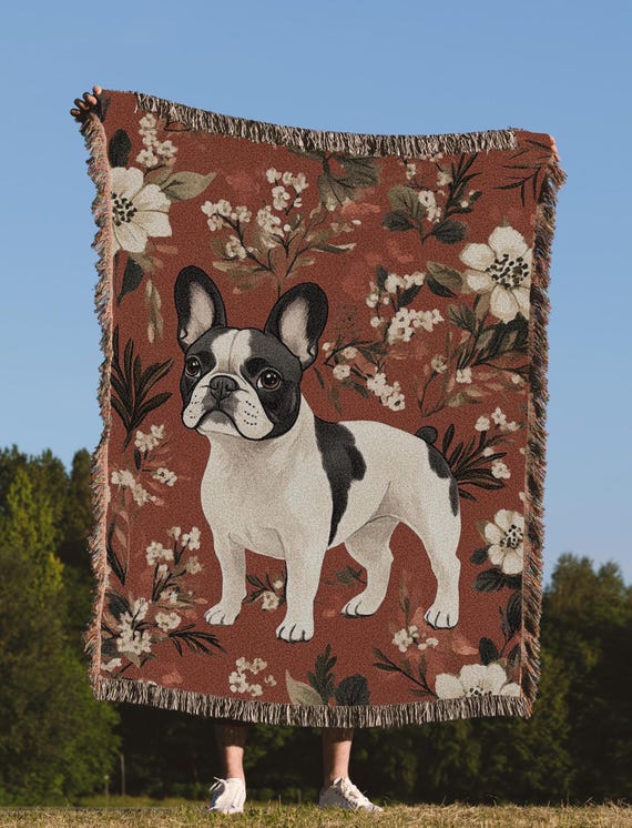 French Bulldog Woven Blanket, Boston Terrier Tapestry, French