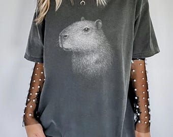 Capybara Vintage T-Shirt, niedliches Capybara Comfort Farben Vintage T-Shirt, Capybara Silhouette Retro Shirt, Capybara Liebhaber Geschenk