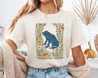 Cute Flower Blue Poison Dart Frog Shirt, Toad T-shirt, Frog Lover Tee, Floral Exotic Frog Gift, Frog Graphic Tees