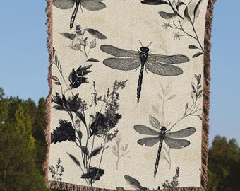 Dragonfly Woven Blanket, Dragonfly Boho woven tapestry, Dragonfly Throw Wall Decor Aesthetic Cottagecore, Insect Blanket for movie night