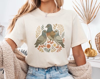 Schattig bloem duif shirt, duif T-shirt, duif liefhebber T-shirt, kawaii duif cadeau, duif grafisch T-shirt