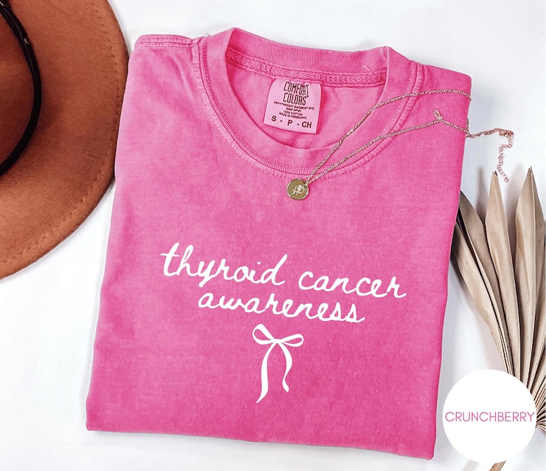Thyroid Cancer Awareness Shirt, Coquette Cancer, Warrior Tee, Comfort Colors Vintage Style Graphic Tee image 3
