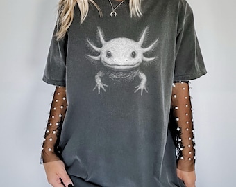 Axolotl Vintage Tee, Cute Axolotl Unisex Comfort Colors Vintage Relaxed Fit Tshirt, Axolotl Silhouette Shirt, Axolotl Lover Gift
