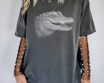 Vintage Alligator Comfort Colors T-Shirt: Retro-Kroko-Silhouette-Shirt