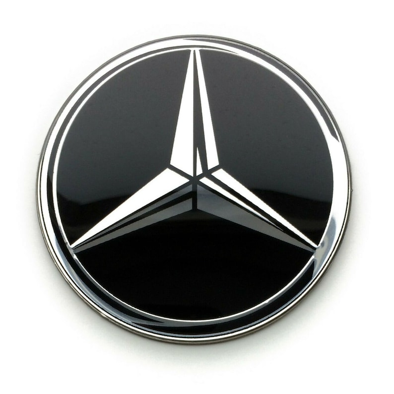 4 x 50 mm, 56 mm, 60 mm, 65 mm, 70 mm, 75 mm Radnabenkappen-Aufkleber, Metallembleme für Mercedes-Felgenabdeckungen Bild 1