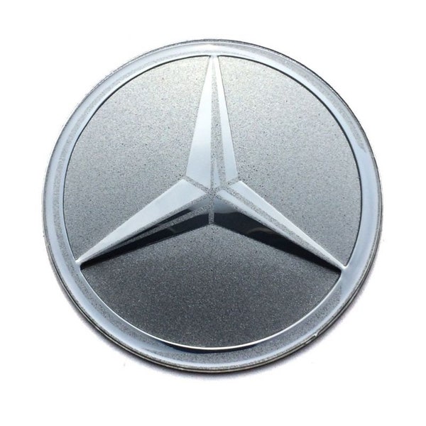 4 x 60 mm, 65 mm, 70 mm Radnabenkappen-Aufkleber, silberne Metallembleme für Mercedes-Felgenabdeckungen