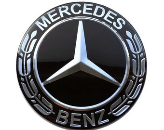 4 x 56 mm 60 mm 65 mm tapacubos centrales pegatinas emblemas de metal para cubiertas de llantas Mercedes LAUREL NEGRO