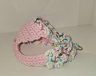 XXS Dog Harness with flowers. Crochet. 100% cotton. Machine washable. Sizes fit dogs, cats and more!