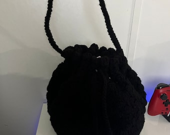 Handmade crochet cinch bag