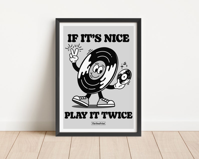 Music Cartoon Poster if it's nice, play it twice Grey