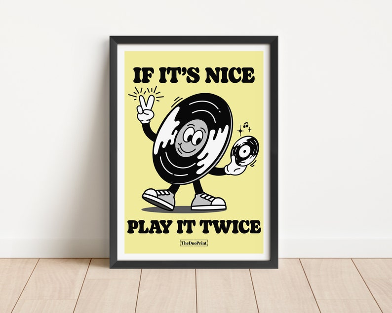 Music Cartoon Poster if it's nice, play it twice Yellow