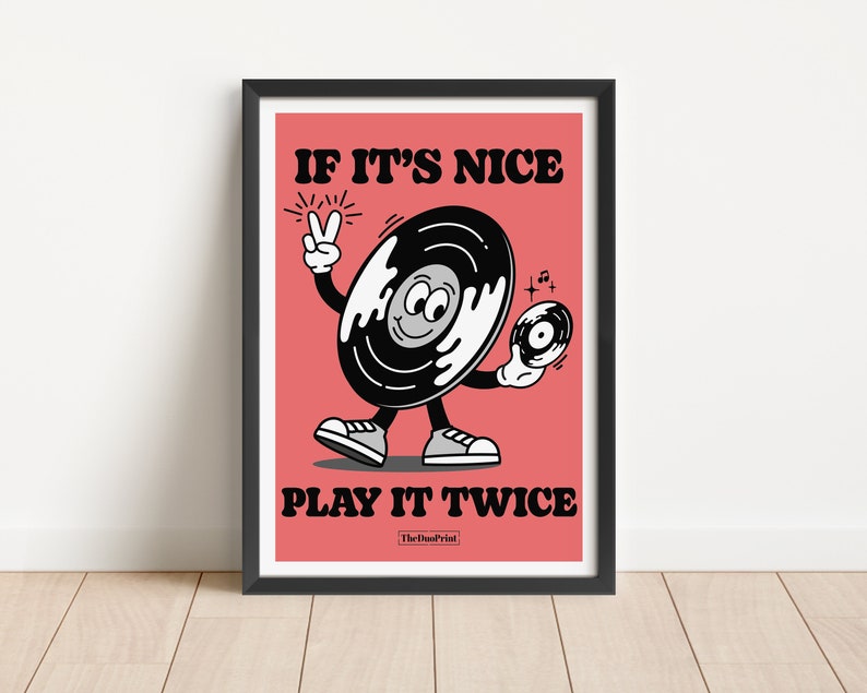 Music Cartoon Poster if it's nice, play it twice Red