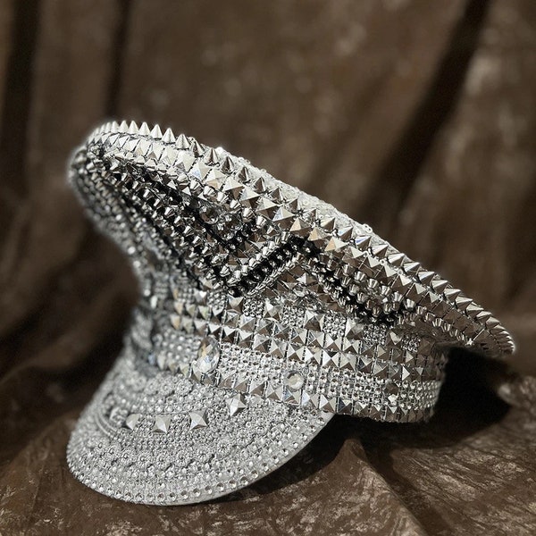 White military hat with rhinestone trim main image 0