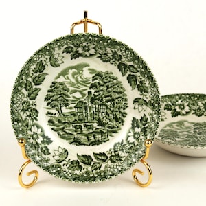 Zestaw 2 zabytkowych misek Barratts Staffordshire Transferware w kolorze zielonym, 13 cm, Anglia