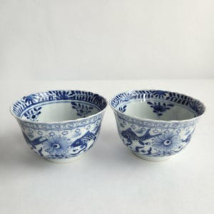 Antique Chinese Blue & White Porcelain Tea Bowls – Pair – Marked – 19th/early 20th century