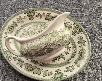 Vintage &quot;Indian Tree&quot; England Porcelain Oval Plate – 29 cm & Sauce Boat