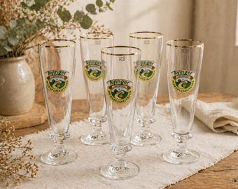 Ayinger Beer Glass Set 5 Pcs 0.3L Gold Rim Germany Brewery Glasses Vintage