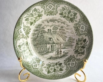 Cuenco inglés vintage de piedra de hierro, poco profundo, Old Inns Green Transferware, 14 cm