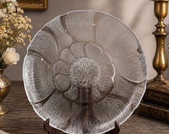Vintage Arcoroc France Glass Plate – Floral Pressed Serving Plate 27 cm