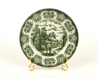 Vintage Green Transferware Plate Old Inns Series English Ironstone 17.5 cm