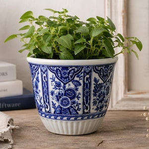 ヴィンテージ デルフトブルー セラミック製植木鉢 オランダ製花鉢