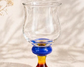 Copa de cristal artístico vintage multicolor con tallo, copa de cristal transparente de 14 cm, vajilla decorativa.