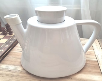 Vintage IKEA Teapot White Ceramic Minimalist Scandinavian Design Tea Pot 1990s