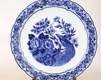 Vintage Delfts bord keramiek blauwe vogel bloemmotief 31 cm Holland
