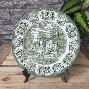 Vintage engelsk järnstens-porslinstallrik "Old Inns" – 24,5 cm