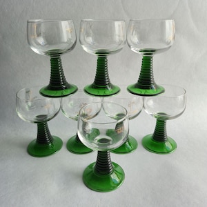 Vintage Green Stemmed Wine Glasses &quot;ENGELWEIN&quot; – Set of 8
