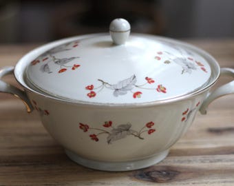 Vintage Petrus Regout Maastricht Tureen Ceramic Floral Serving Dish Netherlands