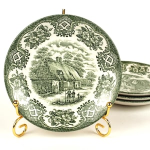 Vintage Green Transferware Tea Saucer Old Inns Ironstone 14 cm England
